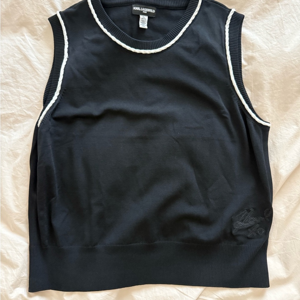 Karl Lagerfeld Black and White Trim Tank Top
